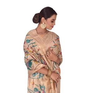 Pichwai Art Hand Painted Off White Tussar Silk Saree sari party wear For Women